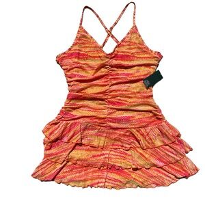 Wild Fable Womens Sz XL Orange Pink Zig Zag Tiered Ruffle Ruched Tank Mini Dress